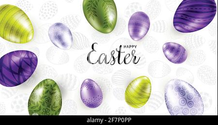 Uova di Pasqua, buona Pasqua, illustrazione vettoriale, disegnata a mano. Foto Stock