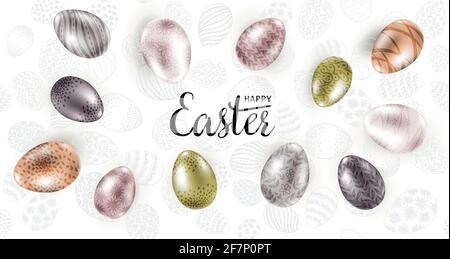 Uova di Pasqua, buona Pasqua, illustrazione vettoriale, disegnata a mano. Foto Stock