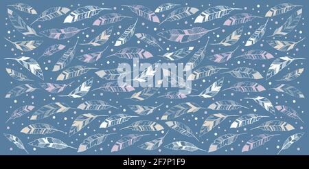 Set di icone piuma. Illustrazione disegnata a mano. Schizzo di Doodle. Foto Stock