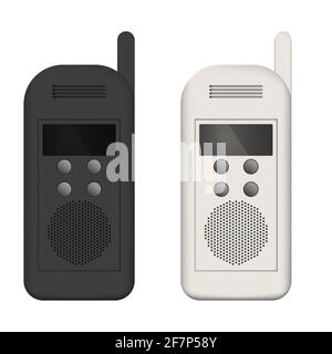 Set di walkie-talkie, telefoni bianchi e neri. Illustrazione Vettoriale