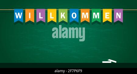 banner di benvenuto con bandiera del partito sullo sfondo della lavagna nera della scuola Illustrazione Vettoriale