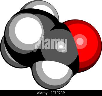 Molecola di acetaldeide (etanale), struttura chimica. L'acetaldeide è una molecola tossica responsabile di molti sintomi di hangover dell'alcool. Ske stilizzato Illustrazione Vettoriale