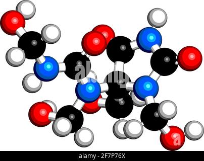 Diazolidin urea conservante antimicrobico molecola (releaser formaldeide). Il rendering 3D. Gli atomi sono rappresentati come sfere con colore convenzionale Illustrazione Vettoriale