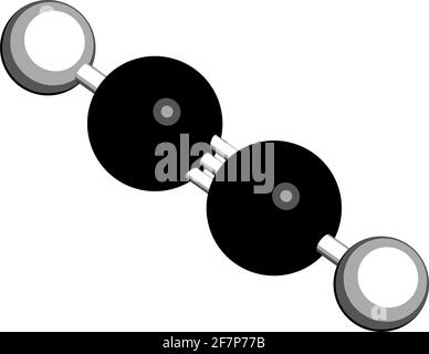 Molecola di acetilene (etino). Utilizzato nella saldatura ossi-acetilene. Rendering 3D. Gli atomi sono rappresentati come sfere con codifica a colori convenzionale: Idrogeno (w Illustrazione Vettoriale