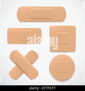 set di bande di aiuto realistiche su bianco Illustrazione Vettoriale