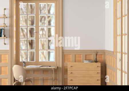 Parete bianca bianca all'interno di un soggiorno in stile tradizionale Foto Stock