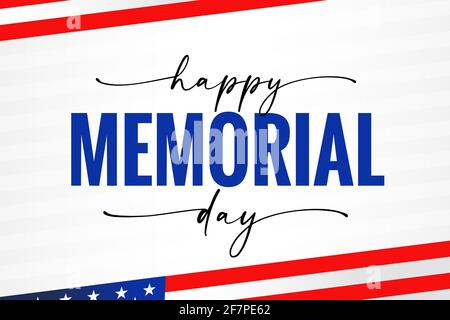 Happy Memorial Day USA, strisce di luce, bandiera e calligrafia citazione. Celebrazione design per la festa americana - Ricordati e onore con la bandiera degli Stati Uniti. Vettore Illustrazione Vettoriale