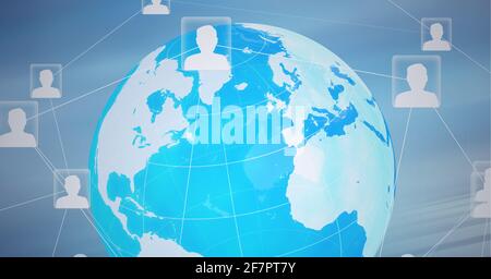 Composizione della rete di connessioni con icone di persone digitali globo Foto Stock