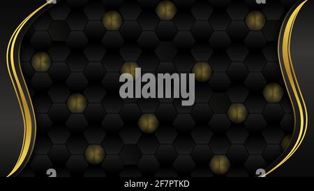 Sfondo a gradiente nero Luxury Golden Hexagon. Illustrazione vettoriale Illustrazione Vettoriale
