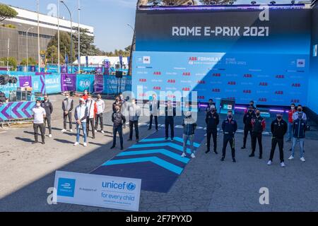 Roma, Italia. 09 aprile 2021. 9 aprile 2021, Roma, circuito di Roma, ABB Formula e WM Roma: "Andiamo verde", Formula e sostiene Unicef per un futuro migliore e più pulito. Tutti i piloti della stagione 7 supportano questo progetto. (Uscita Svizzera/Croazia) Credit: SPP Sport Press Photo. /Alamy Live News Foto Stock