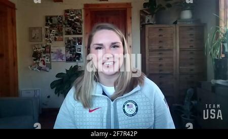 Mattie Rogers, Weightlifting, Olympic Hopeful, University of Central Florida visto in uno screenshot come il Comitato Olimpico e Paralimpico degli Stati Uniti ospita il Tokyo 2020 Team USA Media Summit dal 7-9 aprile dalle ore 8-5 MT ogni giorno. L'evento è stato organizzato per presentare più di 100 Olympiani, Paralympiani e hopefuls, in rappresentanza degli organi di governo nazionali che partecipano a Tokyo 2020 attraverso una serie di conferenze stampa. (Foto di Tokyo 2020 Team USA via Sipa USA) SOLO PER USO EDITORIALE - CREDITO OBBLIGATORIO** Foto Stock