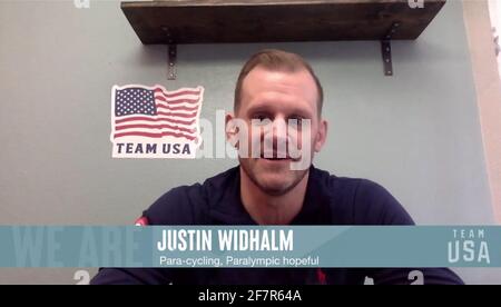 Justin Widhalm, Paralymicking, Paralympic Hopeful visto in uno screenshot come il Comitato Olimpico & Paralimpico degli Stati Uniti ospita il Tokyo 2020 Team USA Media Summit dal 7-9 aprile a partire dalle ore 8-5 MT tutti i giorni. L'evento è stato organizzato per presentare più di 100 Olympiani, Paralympiani e hopefuls, in rappresentanza degli organi di governo nazionali che partecipano a Tokyo 2020 attraverso una serie di conferenze stampa. (Foto di Tokyo 2020 Team USA via Sipa USA) SOLO PER USO EDITORIALE - CREDITO OBBLIGATORIO** Foto Stock