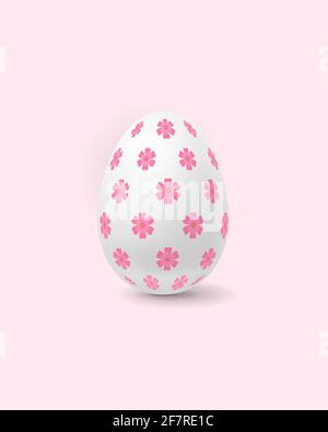 L'illustrazione vettoriale di un uovo di Pasqua con la tessitura del fiore è in posizione verticale. L'uovo è isolato su uno sfondo leggermente rosa. Illustrazione Vettoriale