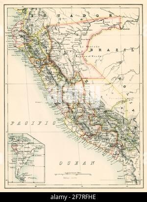 Mappa del Perù, 1870. Litografia a colori Foto Stock