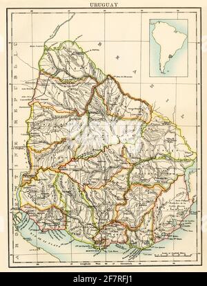 Mappa dell'Uruguay, 1870. Litografia a colori Foto Stock