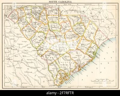 Mappa della Carolina del Sud, 1870. Litografia a colori Foto Stock