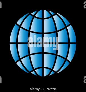 Icona Planet, design piatto colorato, riempimento sfumatura blu, sfondo nero Illustrazione Vettoriale