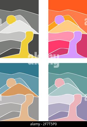 Paesaggio astratto sfondo colorato. Cascata. Poster con effetto vetro colorato di illustrazione vettoriale Illustrazione Vettoriale