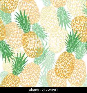 Modello estivo vettoriale senza giunture con ananas. Deliziosa frutta bella in diversi strati. Design per la stampa su tessuto, carta da parati, carta da imballaggio Foto Stock