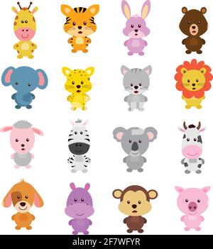 Simpatico cartone animato animali impostare illustrazione vettoriale Illustrazione Vettoriale