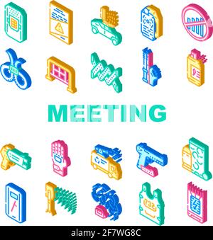 Protesta Meeting Event Collection icone Set Vector Illustrazione Vettoriale