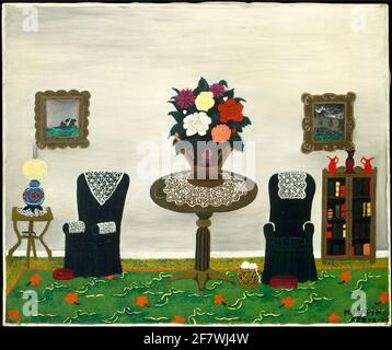 Opere d'arte Horace Pippi dal titolo interni vittoriani dal 1945. Salotto con due sedie, tavolo e grande vaso di fiori. Foto Stock