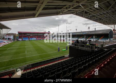 Leicester, Regno Unito. 20 Marzo 2021. LEICESTER, INGHILTERRA. 10 APRILE: Una visione generale del terreno di Mattioli Woods prima della partita finale del quarto della European Rugby Challenge Cup tra Leicester Tigers e Newcastle Falcons a Welford Road, Leicester, sabato 10 aprile 2021. (Credit: Chris Lishman | MI News) Credit: MI News & Sport /Alamy Live News Foto Stock