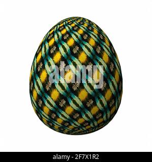 Happy Easter, uovo di pasqua 3D dal design artistico e colorato, illustrazione 3D su bianco Foto Stock