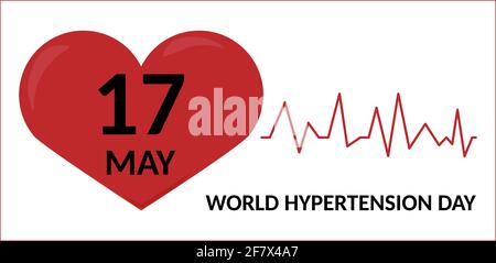 Giornata mondiale dell'ipertensione, 17 maggio. Concetto di controllo della pressione sanguigna. Illustrazione vettoriale isolata in bianco. Illustrazione Vettoriale