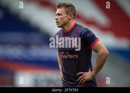 Jonny Lomax (6) di St Helens durante il riscaldamento del pre-match in , il 10/2021. (Foto di Craig Thomas/News Images/Sipa USA) Foto Stock