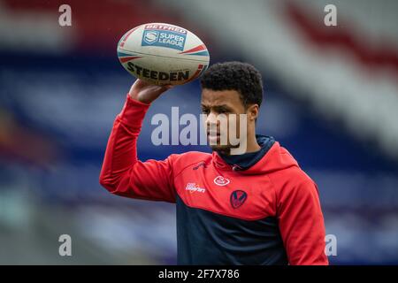 Regan Grace (5) di St Helens durante il riscaldamento pre match in , il 10/04/2021. (Foto di Craig Thomas/News Images/Sipa USA) Foto Stock