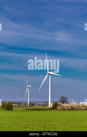 Turbine eoliche presso la Biggleswade Wind Farm vicino a Langford, Bedfordshire, Regno Unito Foto Stock