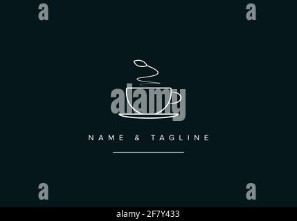 Logo dell'icona Line art della coppa e della foglia Illustrazione Vettoriale