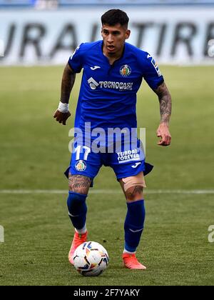 GETAFE, SPAGNA - APRILE 10: Mathias Olivera di Getafe CF durante la Liga Santander match tra Getafe CF e Cadiz CF al Colosseo Alfonso Perez ON Foto Stock