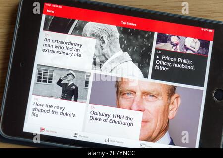 Prince Philip, duca di Edimburgo, ha fatto notizia sulla BBC durante la sua scomparsa nel 2021 Foto Stock