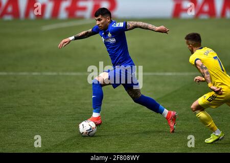 GETAFE, SPAGNA - APRILE 10: Mathias Olivera di Getafe CF durante la Liga Santander match tra Getafe CF e Cadiz CF al Colosseo Alfonso Perez ON Foto Stock