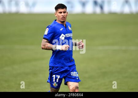 GETAFE, SPAGNA - APRILE 10: Mathias Olivera di Getafe CF durante la Liga Santander match tra Getafe CF e Cadiz CF al Colosseo Alfonso Perez ON Foto Stock