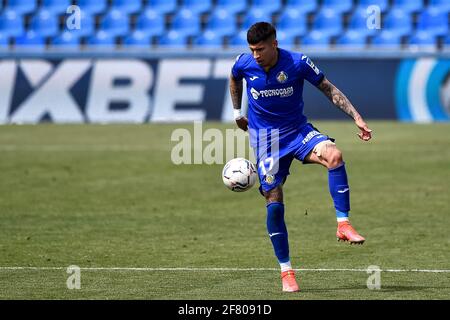 GETAFE, SPAGNA - APRILE 10: Mathias Olivera di Getafe CF durante la Liga Santander match tra Getafe CF e Cadiz CF al Colosseo Alfonso Perez ON Foto Stock