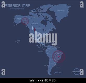 Mappa americana, con i nomi dei singoli stati, vettore di disegno piatto blu infografico Illustrazione Vettoriale