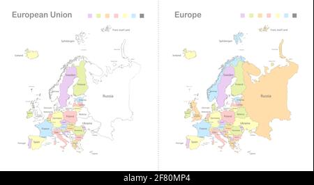 Mappa dell'Europa e dell'Unione europea divisa in stati separati vettore Illustrazione Vettoriale