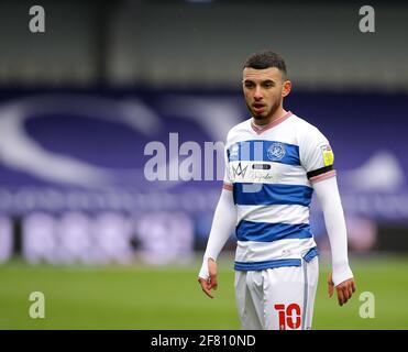 Londra, Inghilterra, 10 aprile 2021. La sedia Illias di QPR durante la partita del campionato Sky Bet allo stadio Loftus Road, Londra. L'immagine di credito dovrebbe essere: David Klein / Sportimage Foto Stock