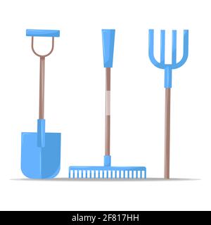 Utensili da giardinaggio rastrelliera a forchetta isolata su bianco Illustrazione Vettoriale