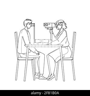 Paziente con controllo visivo in Doctor Cabinet Vector Illustrazione Vettoriale