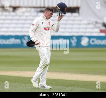 Chelmsford, Regno Unito. 10 Apr 2021. CHELMSFORD INGHILTERRA - APRILE 10: Essex's Dan Lawrence durante LV Insurance County Championship Gruppo 1 giorno 3 di quattro tra Essex CCC e Worcestershire CCC al Cloudfm County Ground il 10 aprile 2021 a Chelmsford, Inghilterra Credit: Action Foto Sport/Alamy Live News Foto Stock