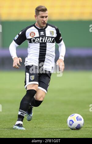 Parma, Italia, 10 aprile 2021. Riccardo Gagliolo di Parma Calcio durante la Serie A allo Stadio Ennio Tardini di Parma. Il credito immagine dovrebbe essere: Jonathan Moscrop / Sportimage Credit: Sportimage/Alamy Live News Foto Stock