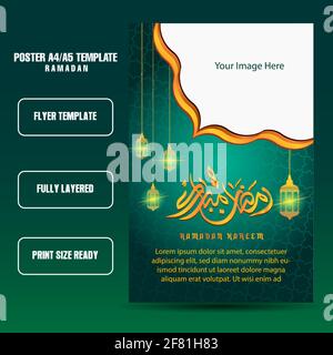 moderno modello di volantino ramadan o brochure con colore di sfondo verde, file eps / ai, modello per il mese ramadan Illustrazione Vettoriale
