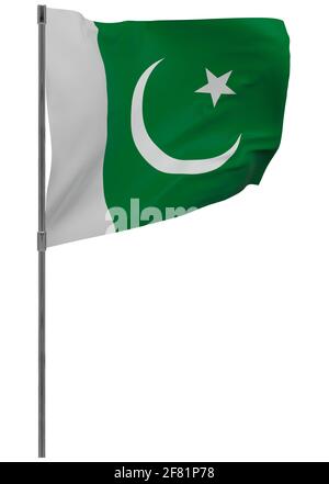 Bandiera pakistana in pole. Banner ondulato isolato. Bandiera nazionale del Pakistan Foto Stock