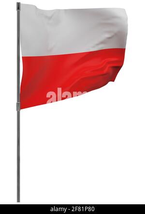 Bandiera della Polonia in pole. Banner ondulato isolato. Bandiera nazionale della Polonia Foto Stock