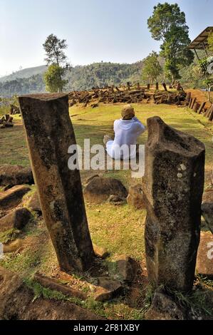 Preso @Gunung Padang, nel distretto di Cianjur Giava Ovest. Foto Stock