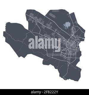 Mappa di Ashgabat. Mappa vettoriale dettagliata dell'area amministrativa della città di Ashgabat. Poster del paesaggio urbano vista aria metropolitana. Terra scura con strade bianche, strade A. Illustrazione Vettoriale